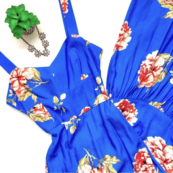 Intermix Mitzie Floral Sleeveless Dress Blue Maxi Tie Back Cutout Size 0 - Picture 2 of 10